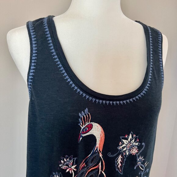 LUCKY BRAND Peacock Embroidered Tank Top Blue Multi Women's Large - Picture 7 of 10